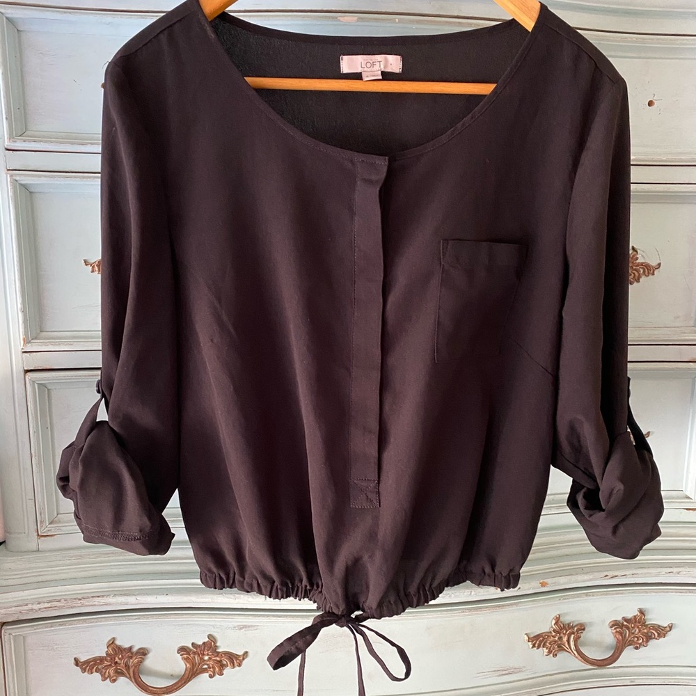 Ann Taylor LOFT black draw string top